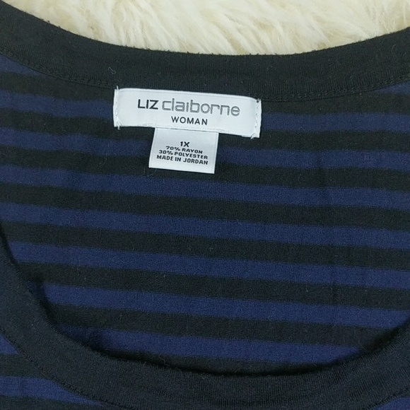 Liz Claiborne Red & Black striped top - Picture 2 of 4